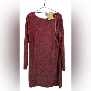 Michael Kors Dark Ruby Metallic Bodycon Dress Size L NWT